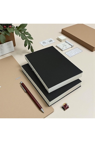 Özel Tasarım Siyah Kraft Kapaklı A5 Çizgisiz Defter - 180 Derece Açılabilir, Sırtı Dikişli,%100 El İşçiliği, Ofis İçin İdeal, Planlayıcı Çizgisiz