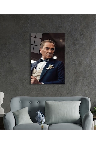 Yapay Zeka Atatürk Portresi Cam Tablo, Ev Ve Ofis Duvar Dekoru, Hediyelik Büyük Temperli Cam Tablo