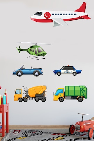 Büyük Boy Uçak ve Araçlar Çocuk Odası Duvar Sticker