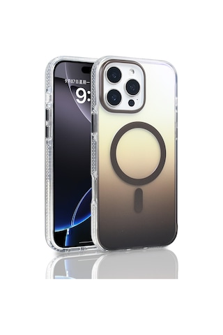 Apple Uyumlu iPhone 16 Pro Max Kılıf M-safe Şarj Özellikli Transparan Renk Geçişli Zore Toros Kapak Gri