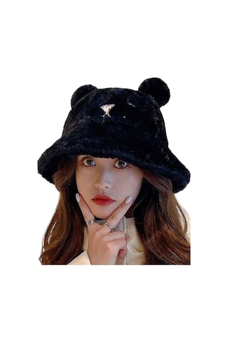 Mood Agenda Kadın Sevimli Ayı Kulak Peluş Bucket Şapka Siyah