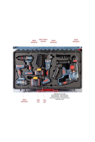 Stechend SXS403 20 V Şarjlı Set 4 Parça (SX22 + SX44 + SX522+ SX35 Aküsüz)+(4 Amp. + 6 Amp. Akü)