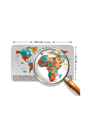 Türkçe Ülke Bayrak Lı Eğitici Başkent Detaylı Atlası Dünya Haritası Duvar Sticker -60x105-3858 Çok Renkli