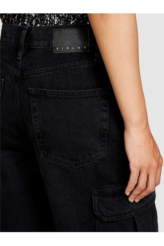 Sisley Recyle Koton Rahat Kalıp Denim Kargo Pantolon Kadın Lacivert T-shirt - 323a4lenle02v