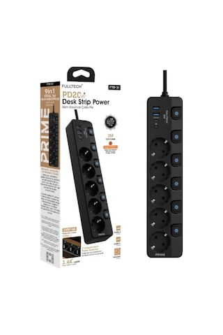Akım Korumalı Priz, 5'li Priz Soketi, 5x Fiş Soketi, 20w Pd Hızlı Şarj, 2x Usb Girişi, 2x Type-c Girişi, Isıya 0
