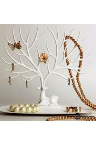 Geyik Tasarımlı Takı Standı Beyaz Çok Renkli