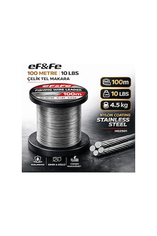 Effe Hg2501 Çelik Tel Makara 100m 10lbs 4.5kg Nylon Coating Stainless Steel 10 Lbs
