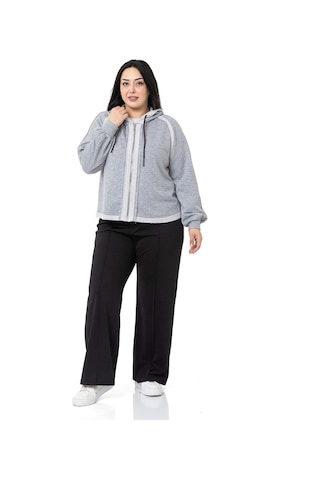 Büyük Beden Kapüşonlu Fermuarlı Üç İplik Gri Melanj Sweatshirt-gri Melanj Gri Melanj