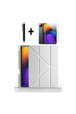 Xiaomi Pad 7 Pro / Pad 7 Uyumlu Kılıf Kalem Bölmeli Standlı Kılıf + Ekran Koruyucu + Kalem 3'lü Set Kapaklı Kılıf