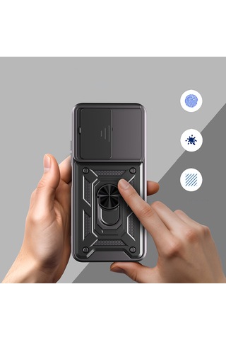 Tecno Spark 40 Kılıf Tam Korumalı Magnetik Standlı Kamera Korumalı Sürgülü Vega Kapak Siyah