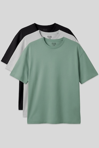 Basic Oversize O Yaka 3lü Paket Siyah-taş-açık Yeşil Erkek T-shirt - 88377 Siyah - Yeşil