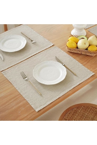 6 Adet Doğal Keten Amerikan Servis, Servis Altlığı Kare Supla Diğer