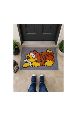 Çizgi Karakter Köpek Figürlü Retro Tasarım Dekoratif Kapı Önü Paspası 40x60cm Çok Renkli