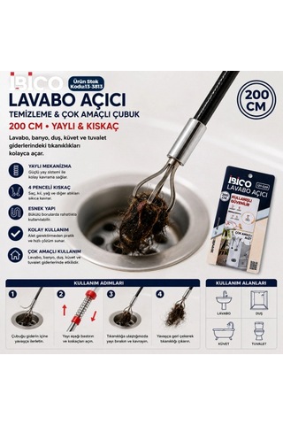 200cm Yaylı - Kıskaç Lavabo - Gider Vb.temizleme - Çok Amaçlı Çubuk 5324 11256627