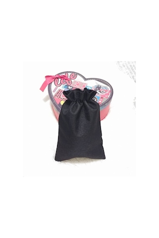 2 Adet Siyah Hasır Kese Çanta Torba Hediyelik Kese Keten 26x17,5 Cm