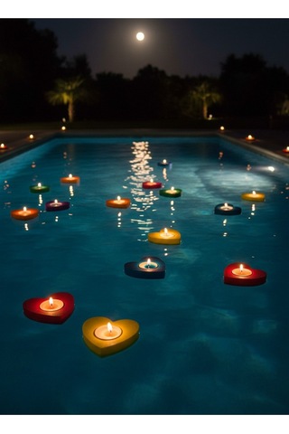 2 Adet Mor Suda Havuzda Yüzen Suya Batmayan Restoran Cafe Bar Ev İçin Kalp Şeklinde Tealight Mumluk