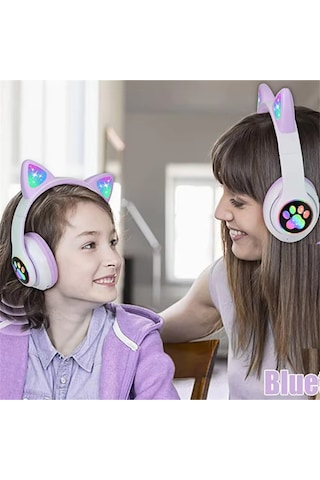 Kedi Kulağı Detaylı Kablosuz Rengarenk Işıklı Bluetooth Rgb Çocuk Oyuncu Kulaklık Üstün Performans