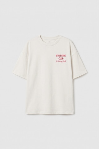 Ekru Oversize Kısa Kollu Baskılı Kız Çocuk T-shirt - 75175