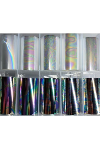 10lu Tırnak Süsleme Folyosu Şeffaf Ve Koyu Holografik Dizayn Nail Art Transfer Folyo Wnf-045