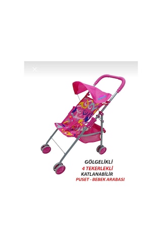 Gölgelikli Metal Katlanabilir Alt Sepetli Desenli Eğitici Oyuncak Puset Bebek Arabası