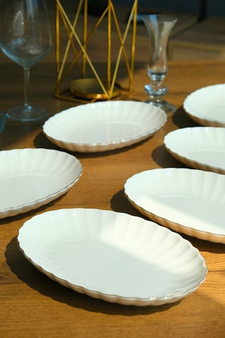Kütahya Porselen Bone Luz Altın File Kayık Tabak 24x17cm Bnlzf24ky20 6 Lı Ekru