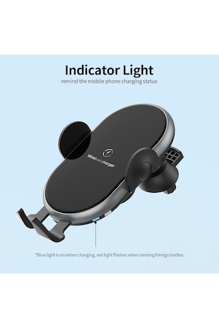 Lemestar X366 Otomatik Araç Kablosuz Şarj Tutucu - Motorlu Algılama, 10w Hızlı Şarj, 360 Dönebilen, Gri Abs+silika Jel