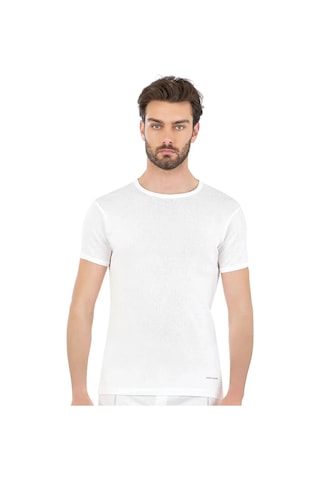 Pierre Cardin 440 Erkek %100 Pamuk Ribana Bisiklet Yaka Yarım Kol Fanila-beyaz Beyaz
