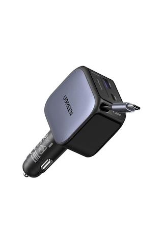 Ugreen 60w Usb-c Makaralı Dahili Kablolu Hızlı Araç Çakmaklık Şarj Cihazı, 1x Usb-c 1x Usb-a, 55212b