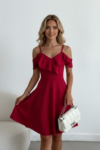 Defymoda Kadın Kısa Boy Zarif Tasarım Şık Elbise Bordo