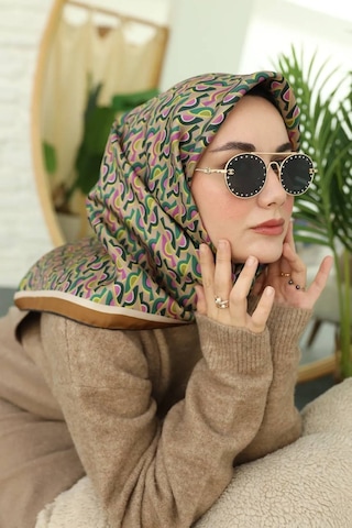 Silk Home Twill Ipek Eşarp Vizon, Yağ Yeşili, Pembe, Koyu Yeşil 11413-09