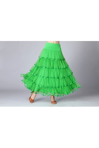 Sones Pullu Salıncak Modern Dans Uzun Etek Yarışma Kostümü Yeşil