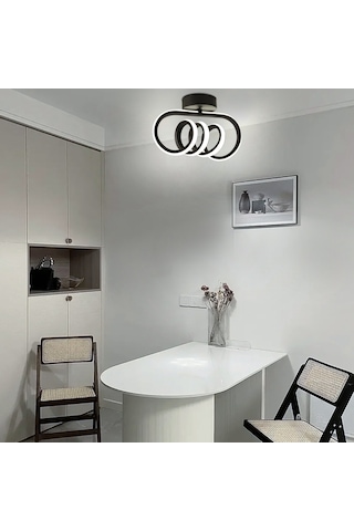 Burgu Siyah Tavana Sıfır Beyaz Led Işıklı Avize Siyah