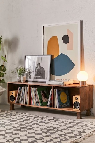 Ahşap Oldschool Model Açık Raflı Plak Dolabı, Konsol Ceviz