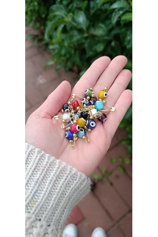 10 Adet 1 Cm Maşallahlık İğneli Cam Karışık Renkli Nazar Boncuğu