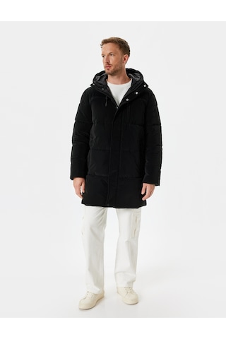 Koton Anorak Mont Kapşonlu Slim Fit Fermuarlı Cep Detaylı Siyah 5wam00004hw
