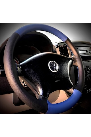 Dikişli Direksiyon Kılıfı Mavi Deri Siyah Deri Mavi Dikişli Volkswagen Crafter Mavi