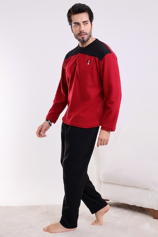 Wordex Falkon 7204 Polar Kışlık Erkek Ev Pijama Takımı Uyku Takımı Bordo