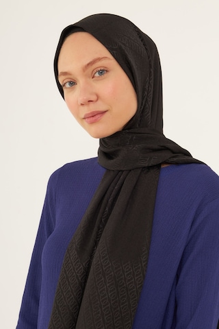 Mirsoy Scarf Halka Desen Parlak Jakar Şal - Siyah Siyah