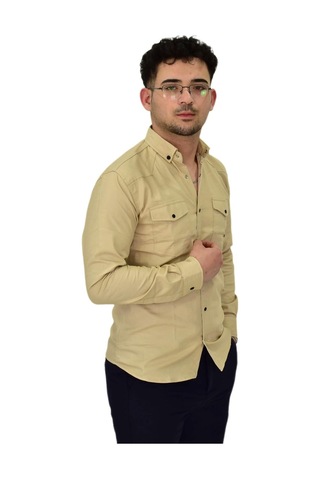 Erkek Spor Likralı Gömlek Bgl-st04343 Bej