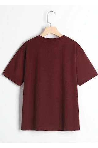 Flood Of Style Unisex Bordo Robotik Ayıcık Baskılı Oversize Bisiklet Yaka T-shirt