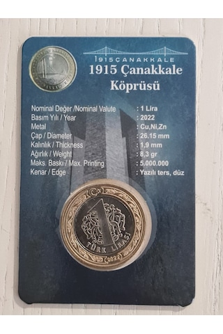 Çanakkale Köprüsü Hatıra Madeni 1 Lira Kutusunda Çil. Koleksiyonluk Madeni 1 Lira. Çanakkale Köprüsü