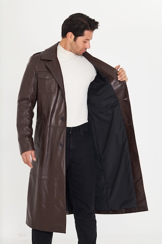 M M Marki Marki Erkek Hakiki Deri Trençkot Kahverengi, İngiliz Yaka, Düğme Kapamalı, 130 Cm, 4 Cepli - 506822