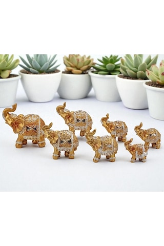 Lüks Motif İşlemeli Feng Shui 7 Li Şans Bereket Fil Heykeli Biblo Seti Ev Ofis Yeni Yıl Hediyesi 1 Karışık Çok Renkli