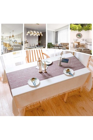 Mufunye Boho Tarzı Krem Rengi Kare Masa Örtüsü, Suya Dayanıklı Ve Kırışmaz, 55 X 55 İnç Mor
