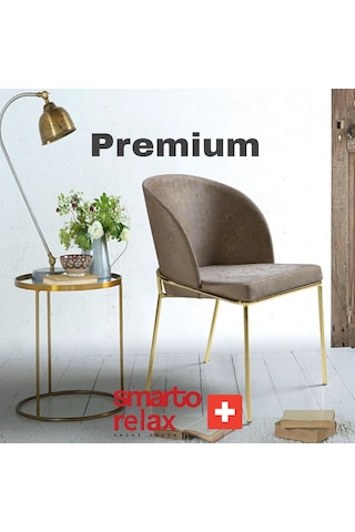 Smarto Relax Premium 2'li Yemek Masası Sandalye Seti - Metal Ayaklı, Krem Kumaş Bej