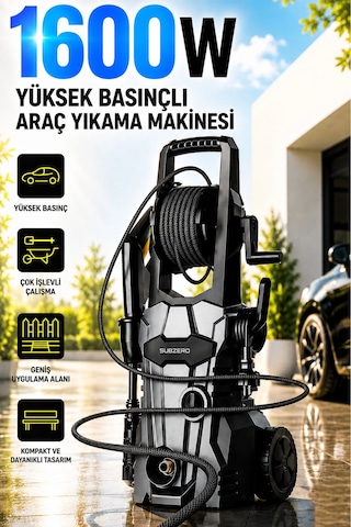 Exenar - Siyah - Cw55 Ev Tipi Araç Yıkama Makinesi Kablolu Evde Oto Yıkama Cihazı 1600w 75 Bar Basınçlı Su