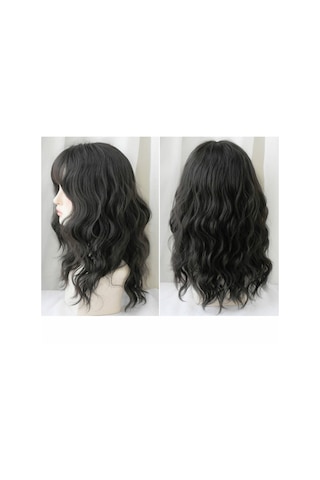 Cbtx Kadın Yün Uzun Saçlı Doğal Kabarık Peruk, Renk: Siyah Kahverengi 54cm