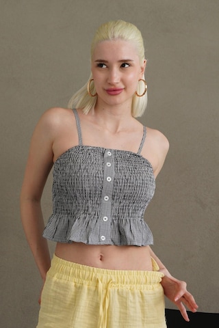 Madmext Siyah Ayarlanabilir Askı Pötikareli Crop Mg2371 Siyah
