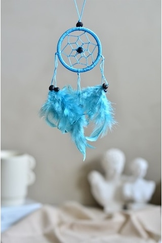 Araba Süsü Tüylü Turkuaz Mini Rüya Kapanı / Düş Kapanı / Dreamcat