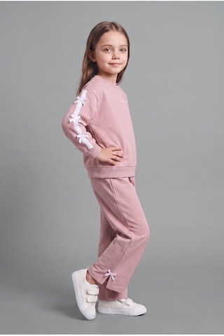 Defacto %100 Pamuk Fiyonk Detaylı Baskılı Basic Sweatshirt Üst Geniş Kesim Alt 2li Takım Kız Bebek I3660a526aupr347 Mor-pr347
